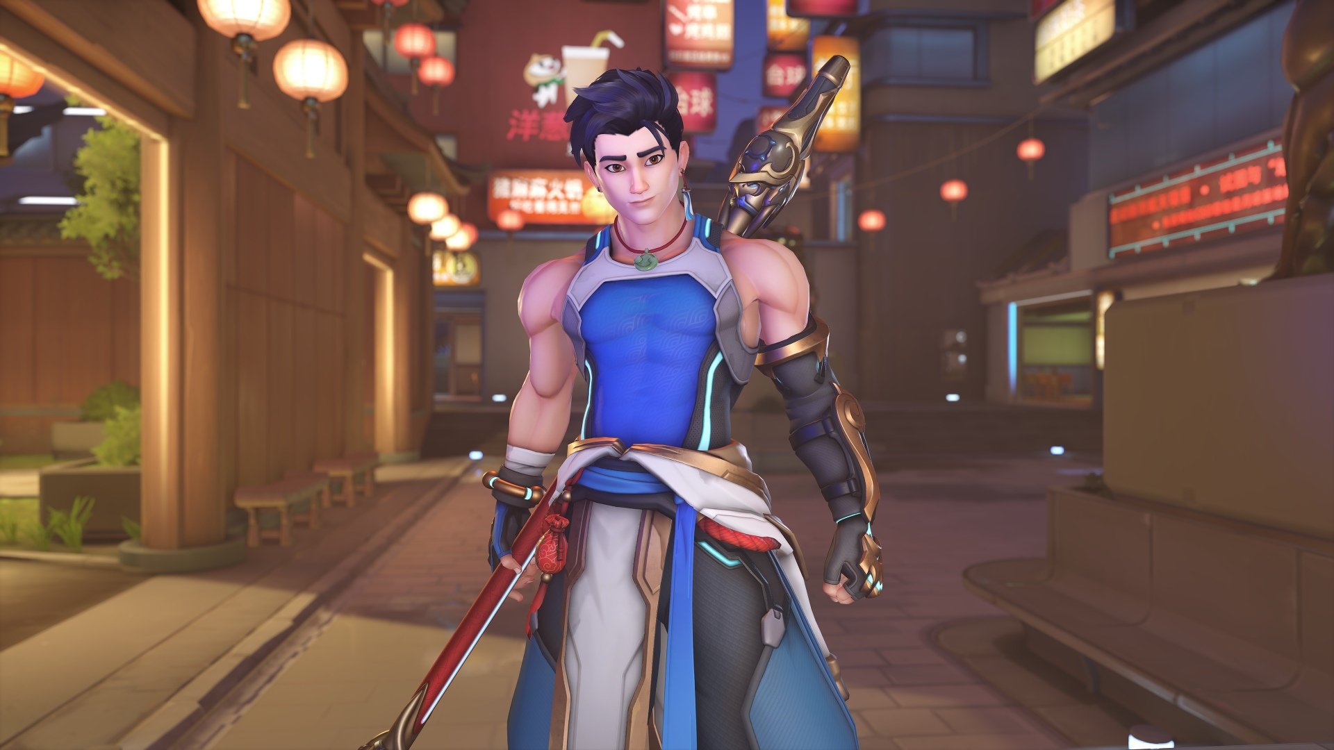 Wuyang stands with his staff in hand.